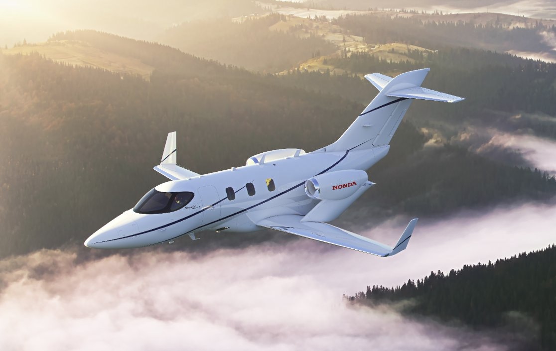HondaJet CGI render over mountains