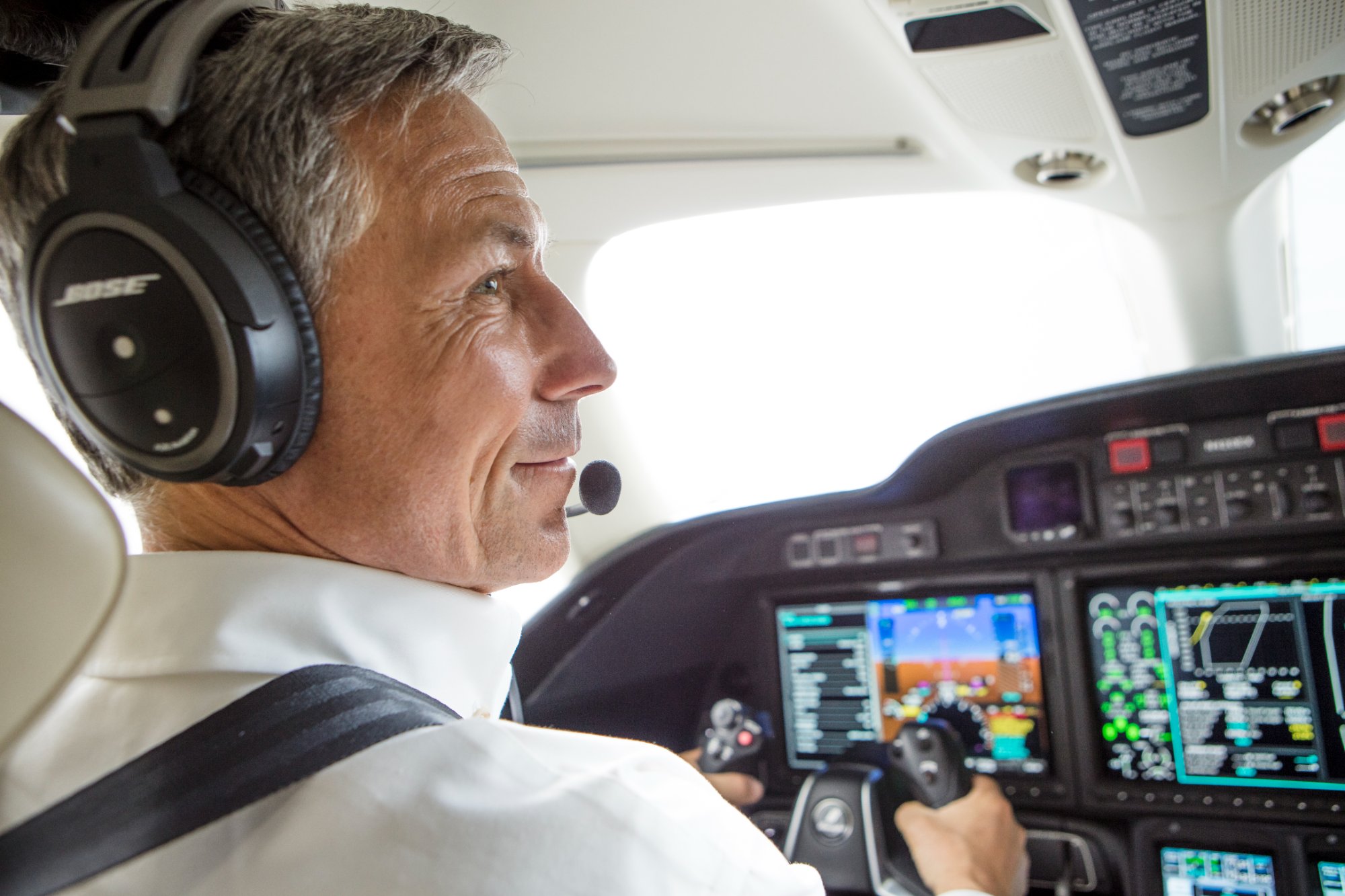 Pilot talent in HondaJet cockpit